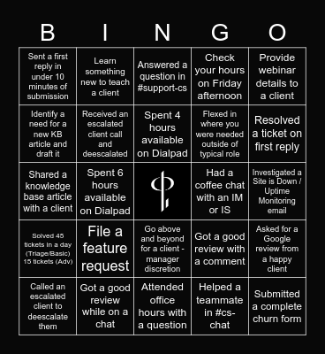Support February Bingo Card