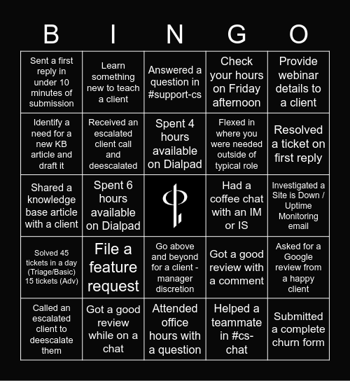 Support February Bingo Card