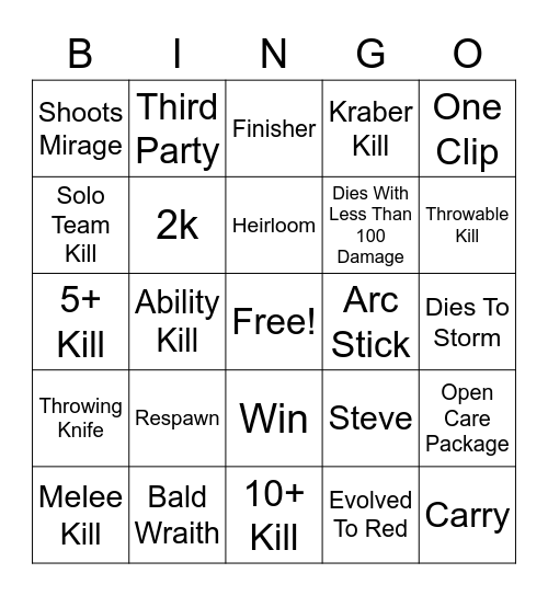 Apex Bingo Card