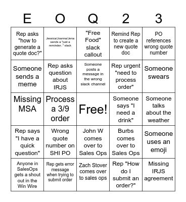 Sales Ops | January 2023 Bingo Card