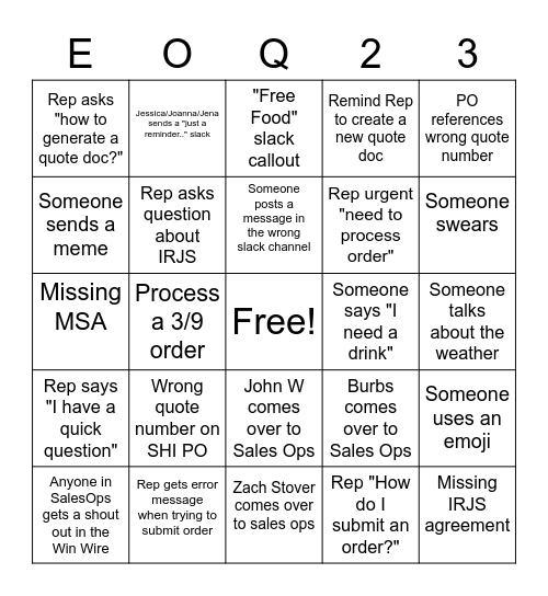 Sales Ops | January 2023 Bingo Card