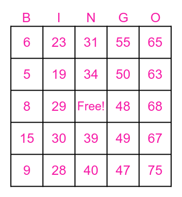 Baby Shower BINGO Card