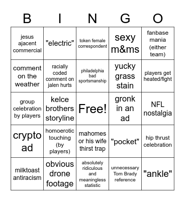 Superbowl Bingo!! Bingo Card