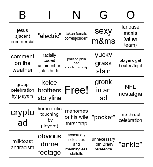 Superbowl Bingo!! Bingo Card