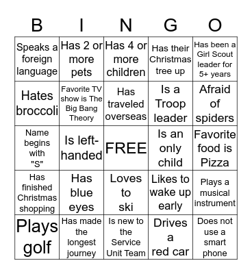 Get to Know You Bingo Card