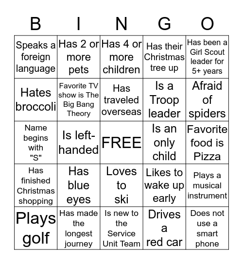 Get to Know You Bingo Card