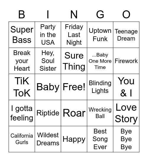 Oldies 2010 Music Bingo Card