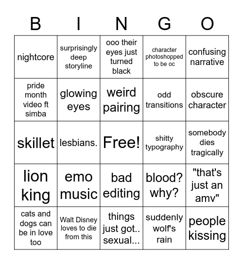 Animash/NonDisney Bingo Card