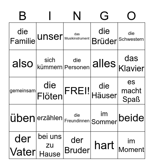 Auf Deutsch 1 Kapitel 5 Text C Seite 90 Bingo Card