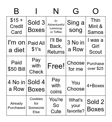 Girl Scout Booth Bingo Card