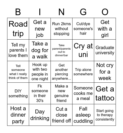 Dinasha's 2023 Bingo Card