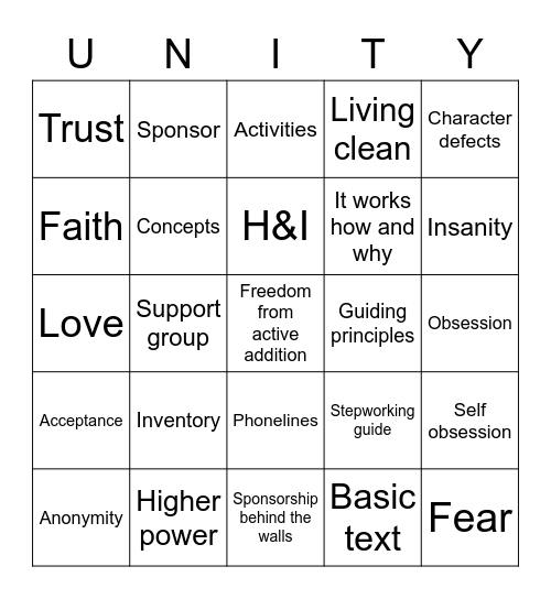 Hollywood Unity day 34 Bingo Card