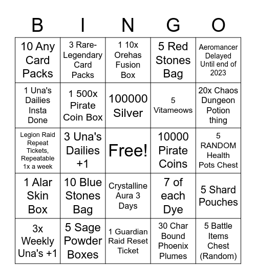 Copium Bingo Card