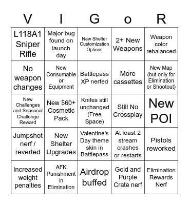 Season 14 Bingo Card