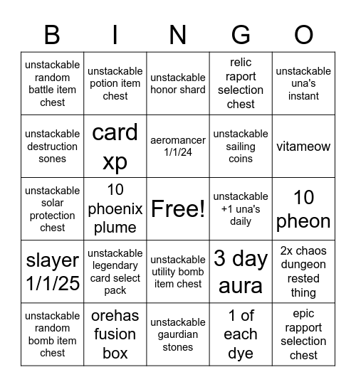 Untitled Bingo Card