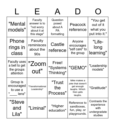 Leadership-o Bingo Card