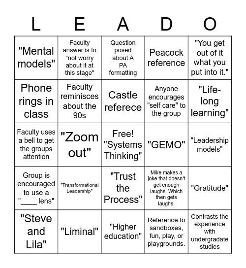 Leadership-o Bingo Card