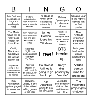 World Events 2023 Bingo Card