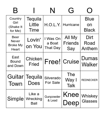 New Country 1 Bingo Card