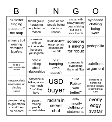 Roblox Social Game Bingo: 2023 Edition Bingo Card