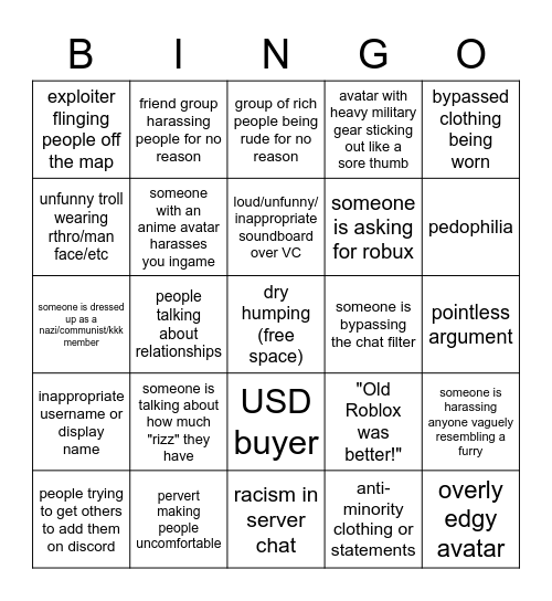 Roblox Social Game Bingo: 2023 Edition Bingo Card