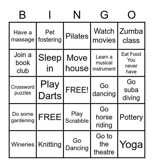 Retirement Bingo Card