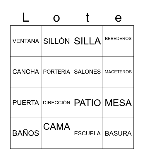loteria Bingo Card