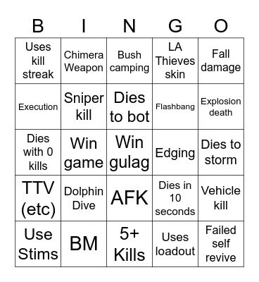 WARZONE 2 BINGO Card