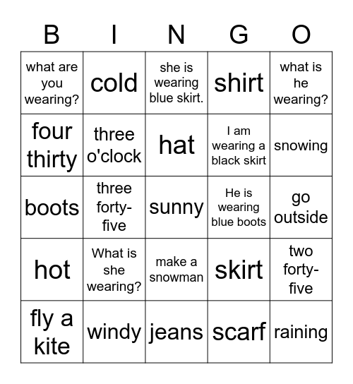 Family and Friends Unit 10,11 Bingo Card