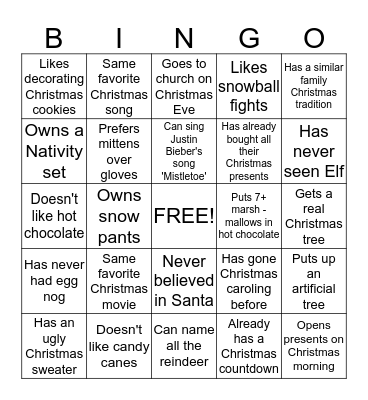 Christmas Bingo Card