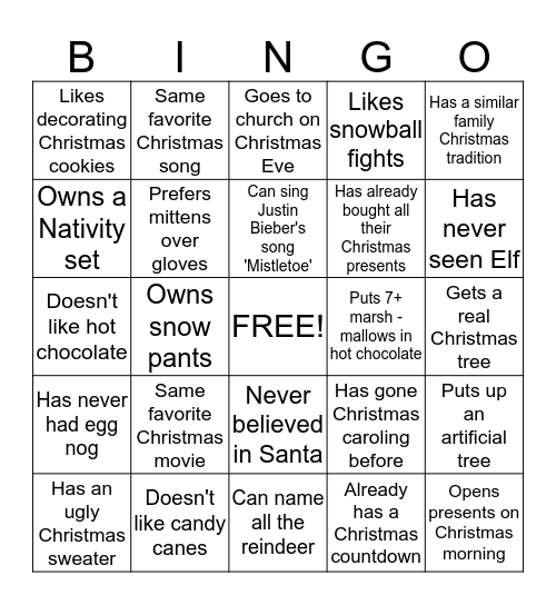 Christmas Bingo Card