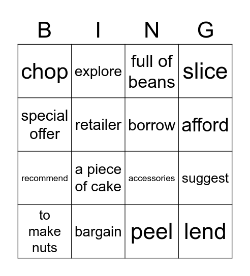 Vocabulary Review Bingo Card