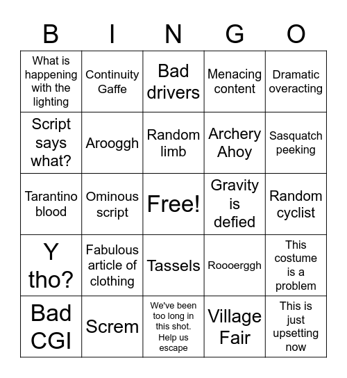 Urban Sasquatch Bingo Card