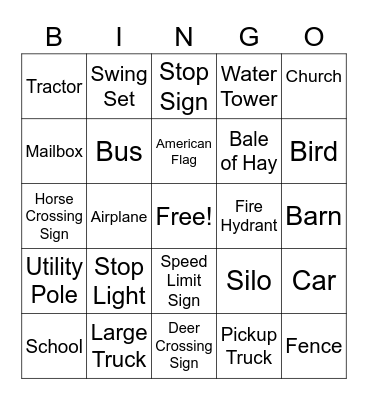 Country Bingo Card