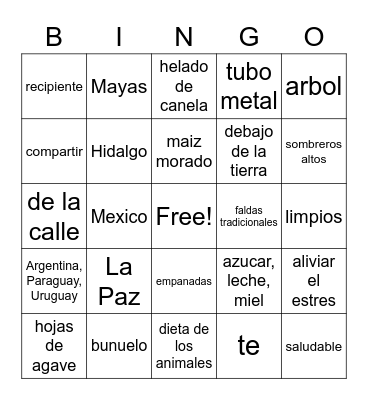 Artes Culinarias Bingo Card