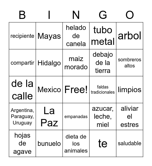 Artes Culinarias Bingo Card