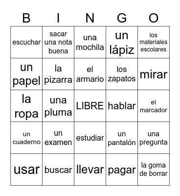 En la Clase Bingo Card