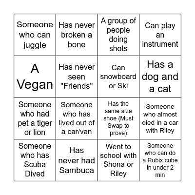 Party People Bingo Card