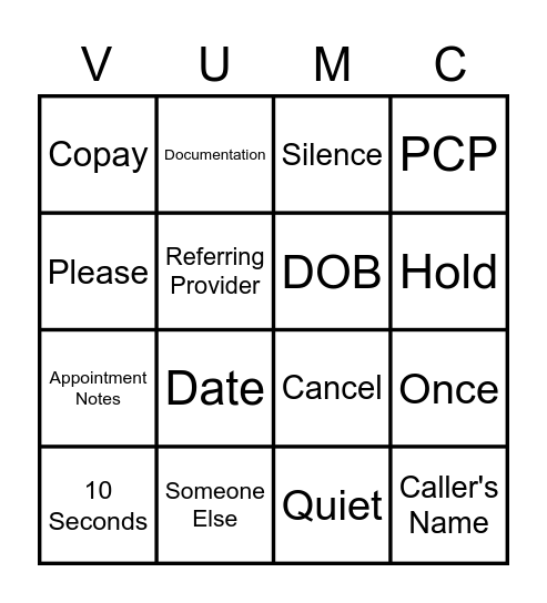 Quality Training Bingo Card