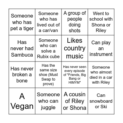 Party People Bingo Card