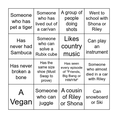 Party People Bingo Card