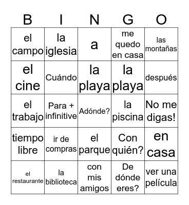 Lugares Bingo Card