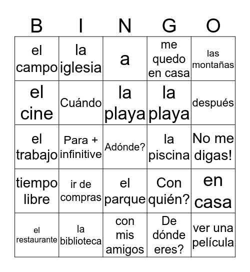 Lugares Bingo Card