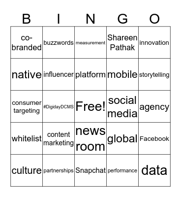 Digiday Content Marketing Summit 2016 Bingo Card
