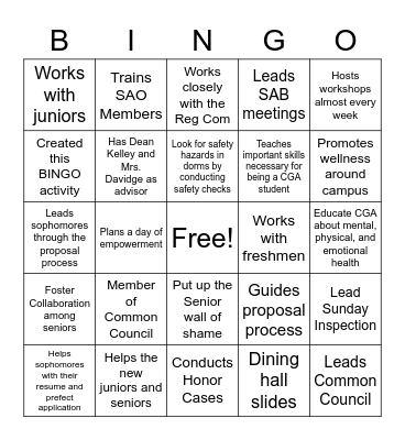 CGA LEADERSHIP FAIR Bingo Card