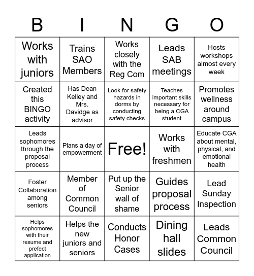 CGA LEADERSHIP FAIR Bingo Card