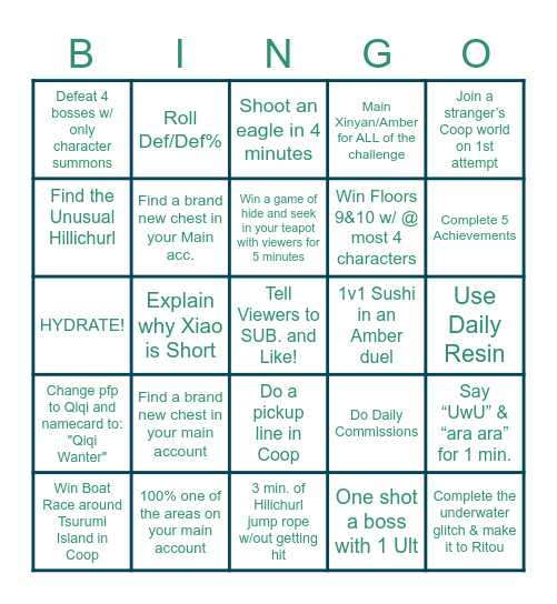 GENSHIN Bingo Card