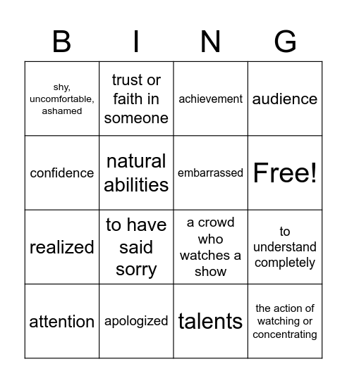 Vocab Bingo! Bingo Card