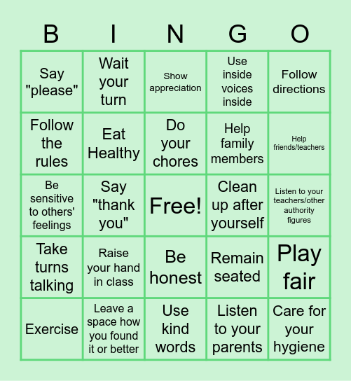 Girl Scout BINGO: Respect Yourself and Others Bingo Card
