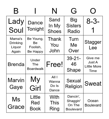 Beach Music Bingo Card